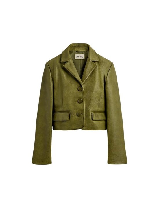Zara Jackets & Blazers - Zara Olive Green Genuine Leather Button-Front Jacket With Pockets Size XL NWOT
